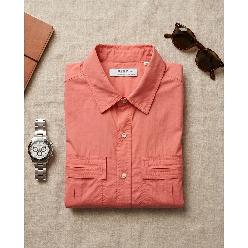 Banana Republic S BR Sport Men Nylon Utility‎ Shirt Coral Pink Small NWT RV $95
